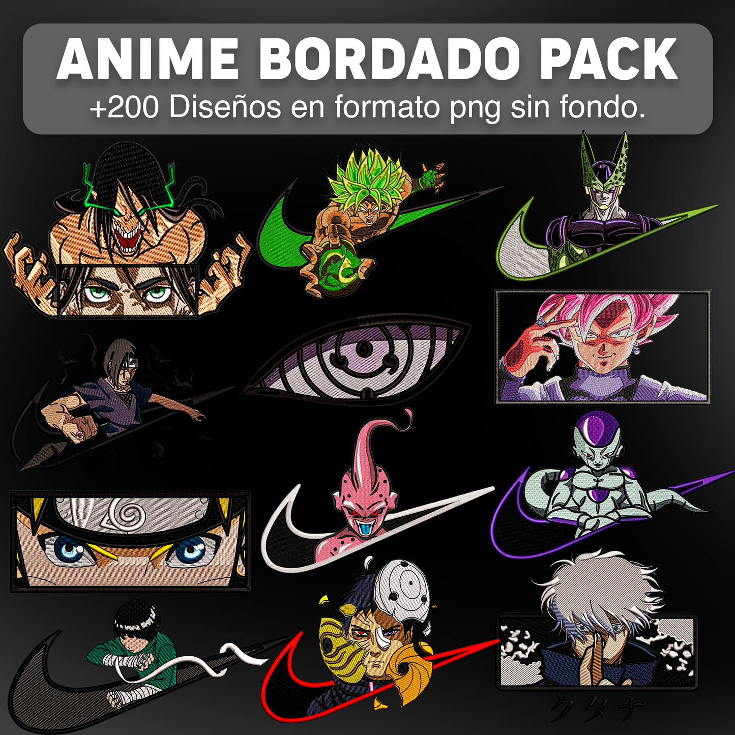 ANIME BORDADOS PACK DISEÑOS PARA DTF PNG SIN FONDO
