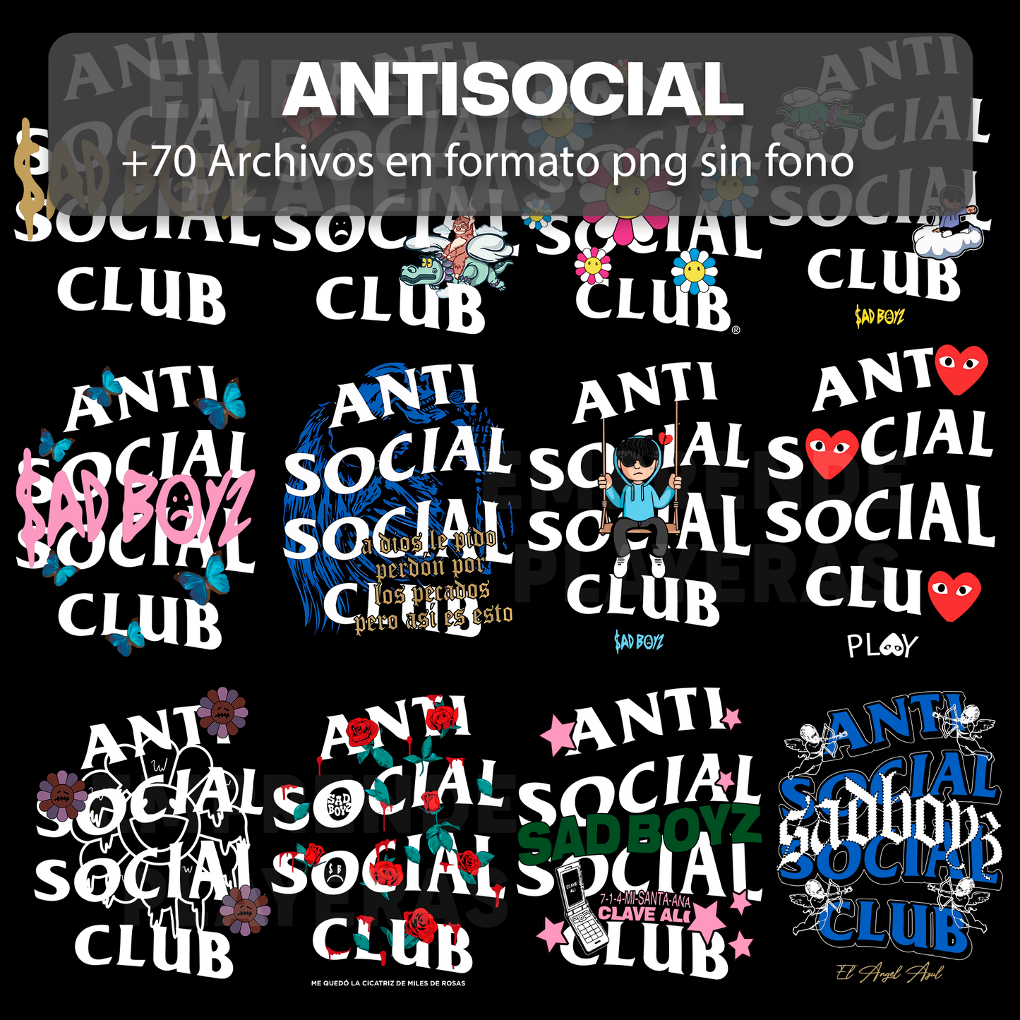 ANTISOCIAL DISEÑOS PARA DTF PNG SIN FONDO