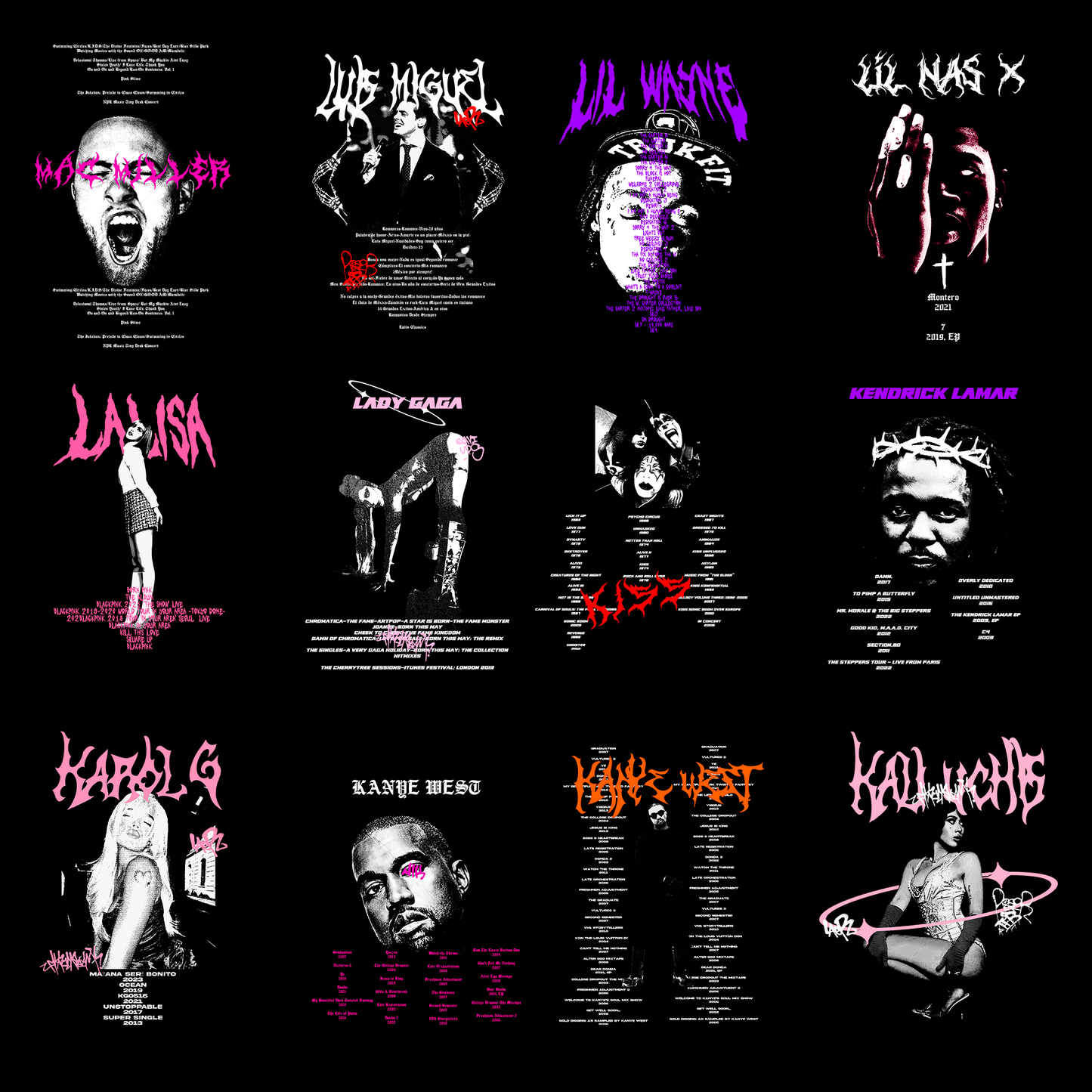 Diseños artistas estilo dark +130 para DTF, DTG y Sublimación