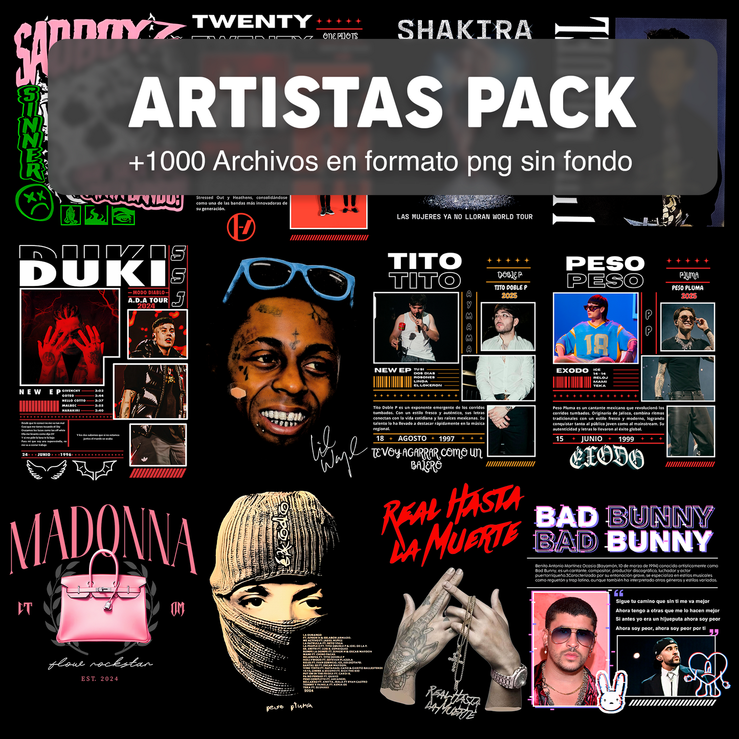 ARTISTAS PACK DISEÑOS PARA DTF PNG SIN FONDO
