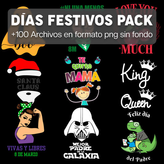 DÍAS FESTIVOS PACK DISEÑOS PARA DTF PNG SIN FONDO