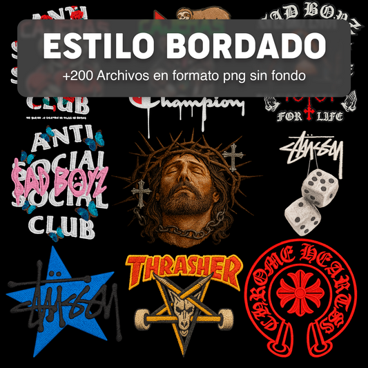 ESTILO BORDADO PACK DISEÑOS PARA DTF PNG SIN FONDO