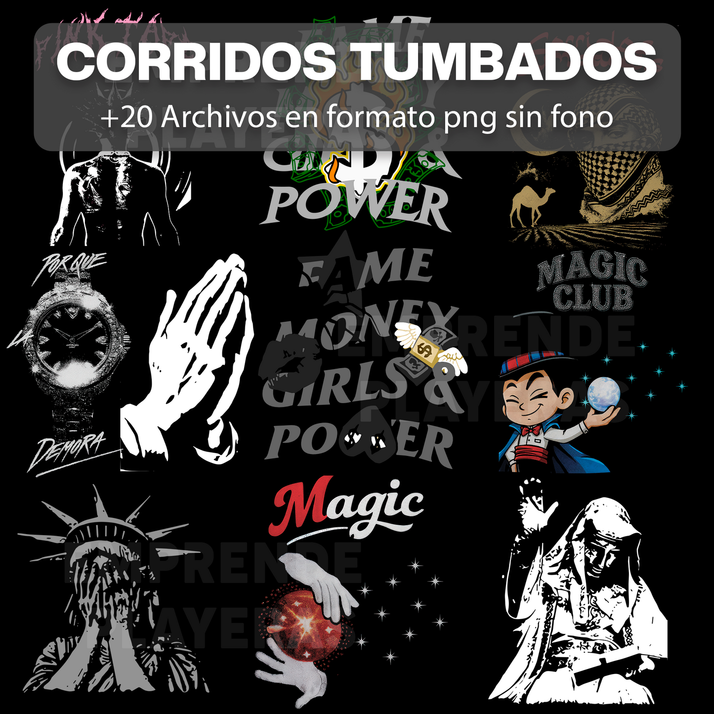CORRIDOS TUMBADOS PACK DISEÑOS PARA DTF PNG SIN FONDO