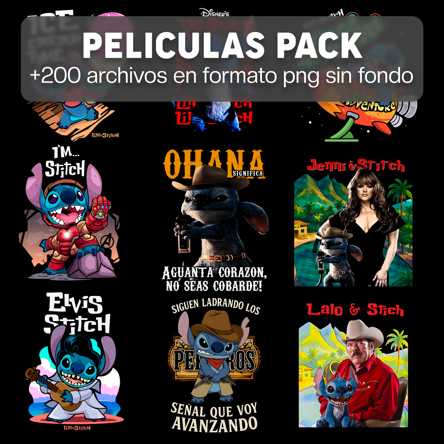 PELÍCULAS PACK DISEÑOS PARA DTF PNG SIN FONDO