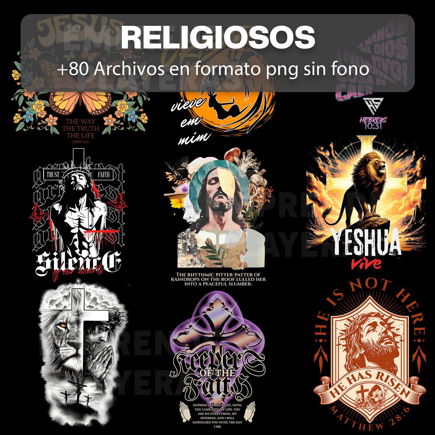 RELIGIOSOS PACK DISEÑOS PARA DTF PNG SIN FONDO