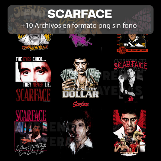 SCARFACE PACK DISEÑOS PARA DTF PNG SIN FONDO